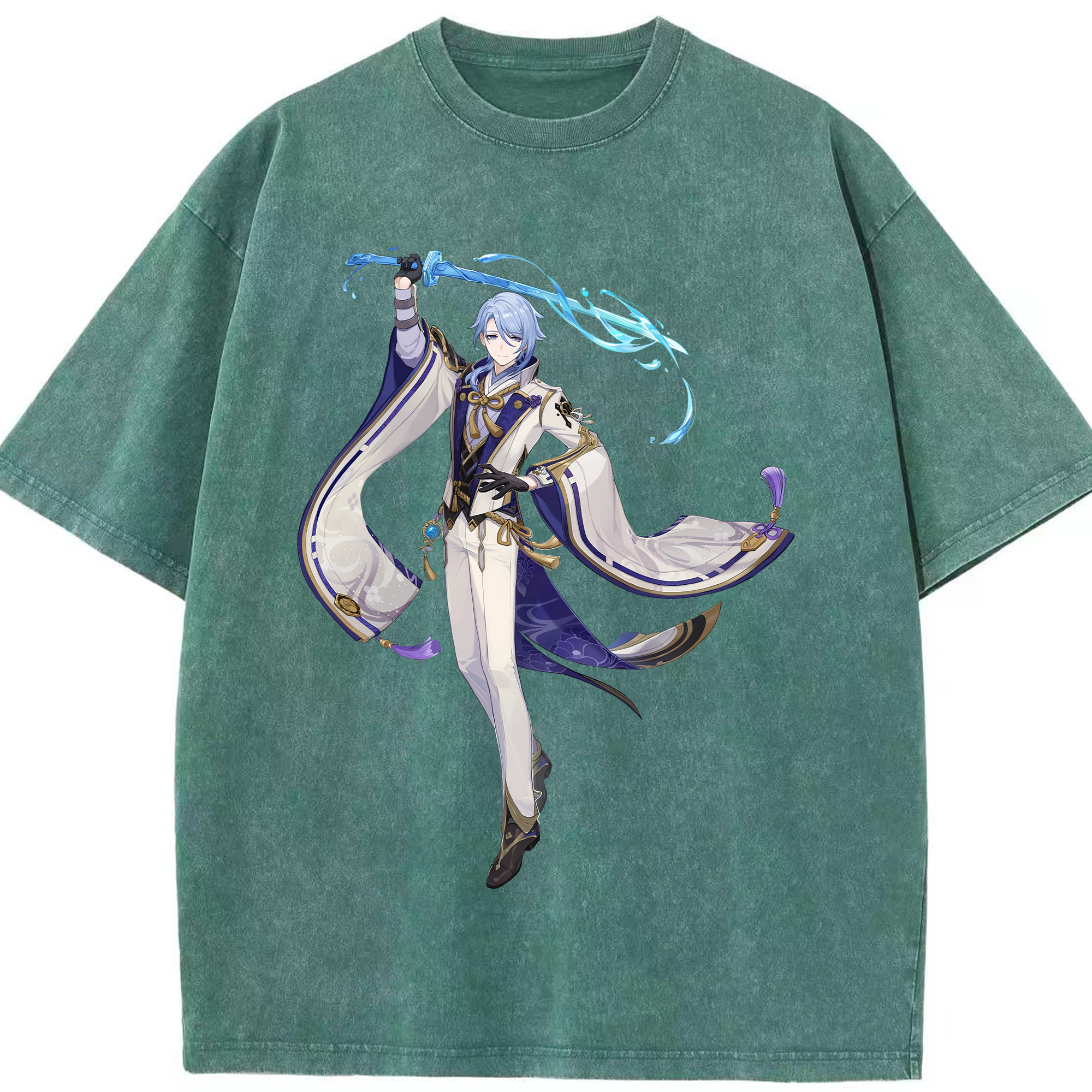 げんし神 神里綾人 かみさとあやと genshin Kamisato Ayato 綿100% ヴィンテージ風 半袖Tシャツ（フロントプリント）